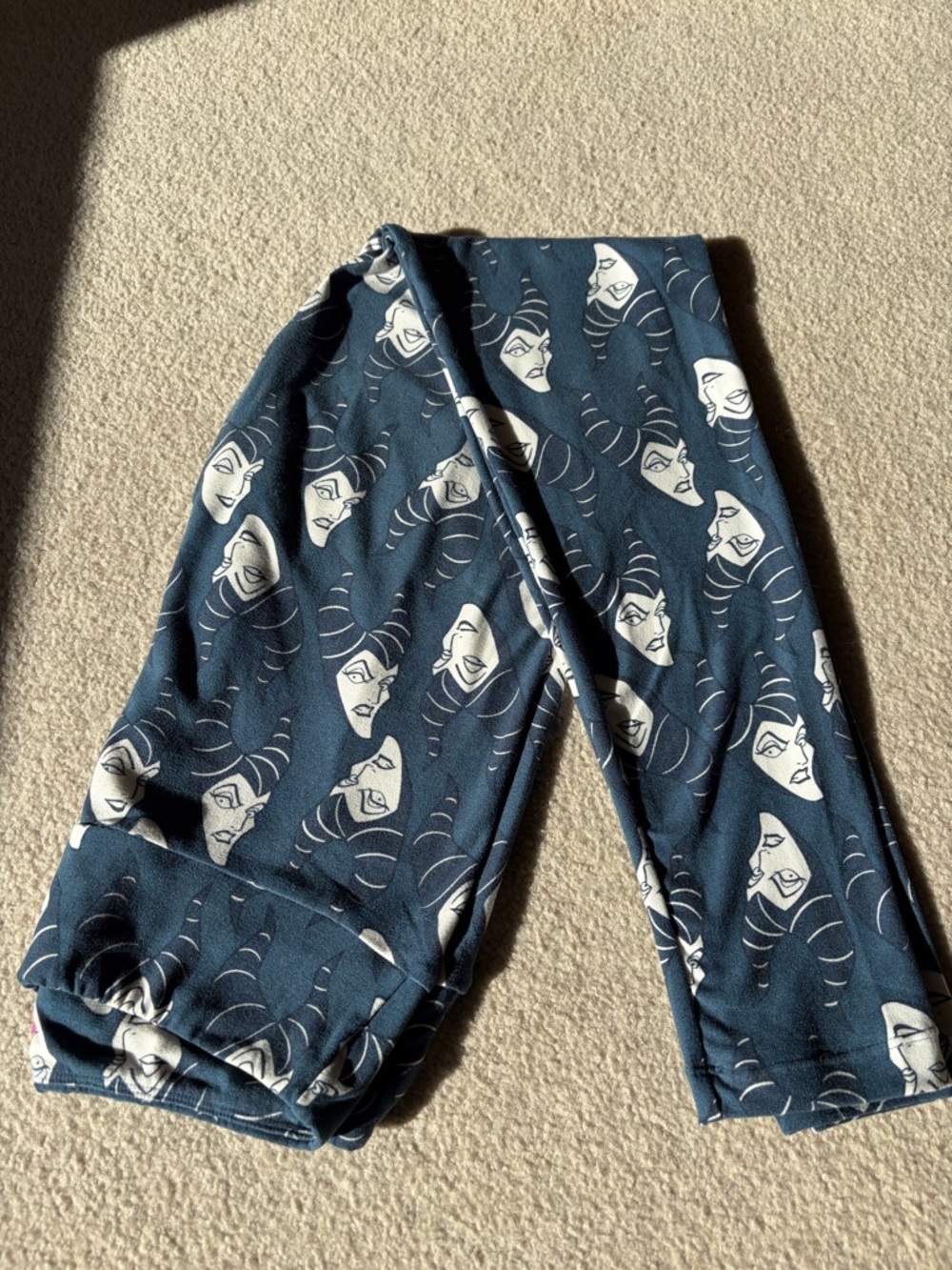 Disney LuLaRoe Navy Blue and White Face Print Leggings - Maleficent